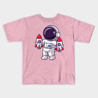 Cute Astronaut Holding Rocket Toys Cartoon Kids T-Shirt